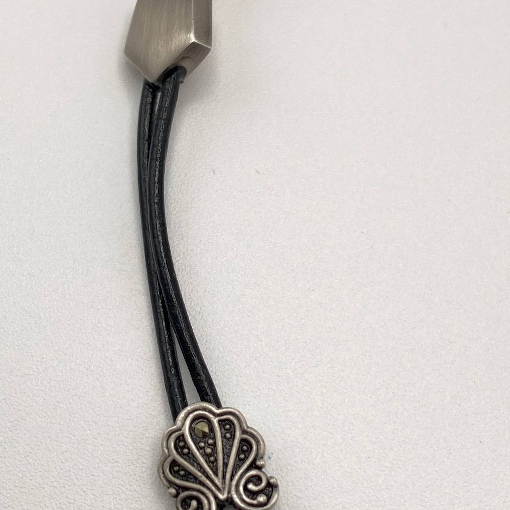 Fifth Avenue Collection Butler Necklace Silver Tone Art Deco Marcasite Black OS